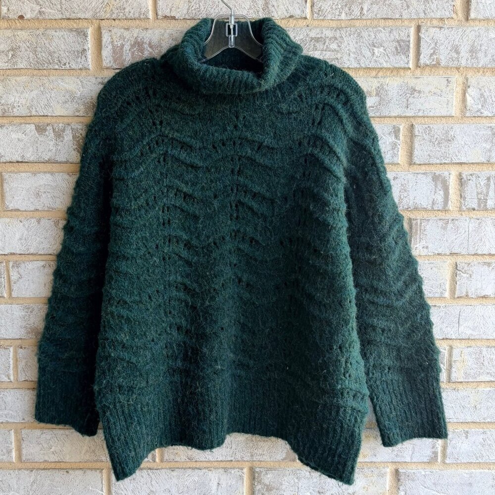 FRNCH Long Sleeve Turtleneck Emerald Green Open Knit Sweater Women's Size S.